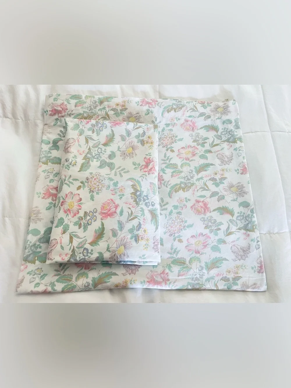 Vintage MCM Dan River Dantrel Muslin Flat & Fitted Floral King Sz